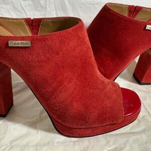 Calvin Klein Red Suede Mule - Size 7.5